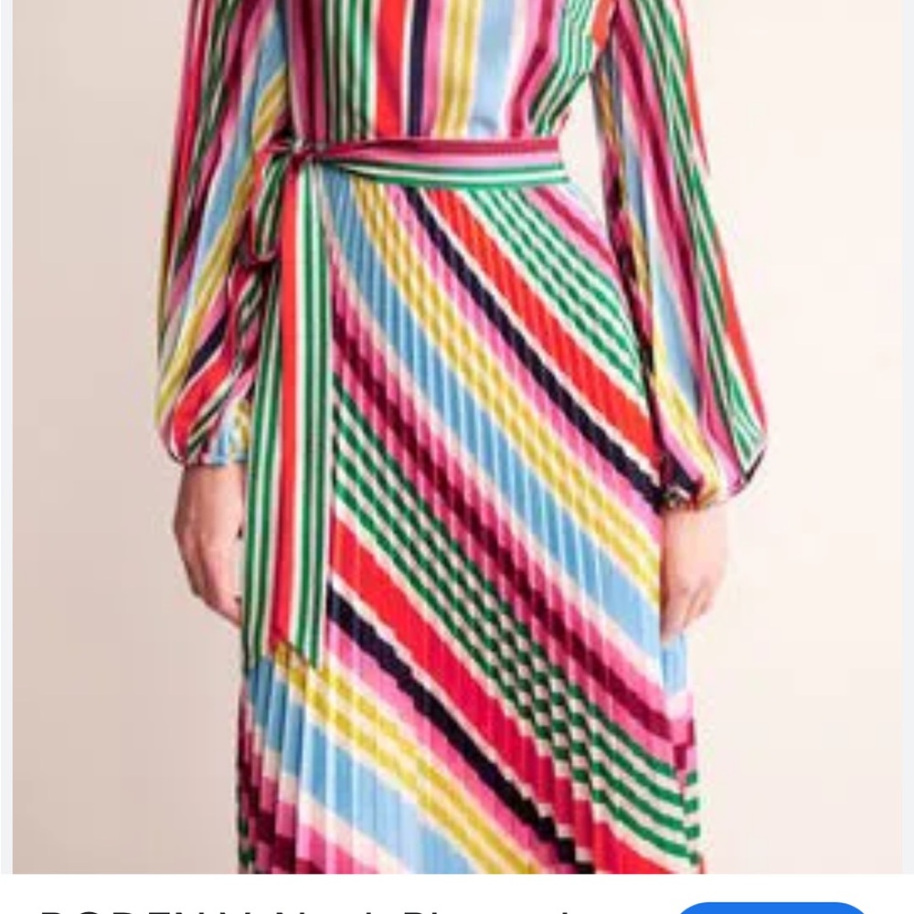 Boden dress NWT 8 V Neck pleated midi dress Multicolor Striped, gorgeous! - Picture 5 of 14